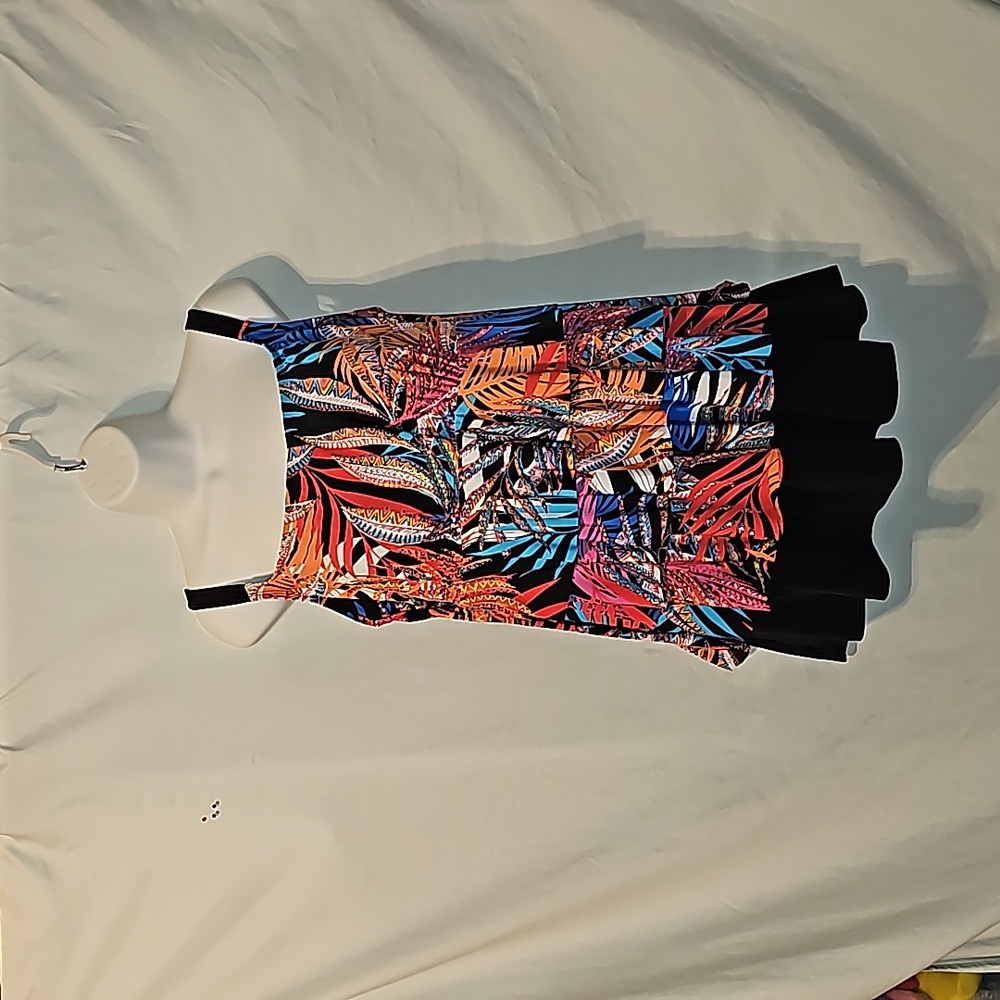Longitude Black and Multicolor Leaf Print One Piece